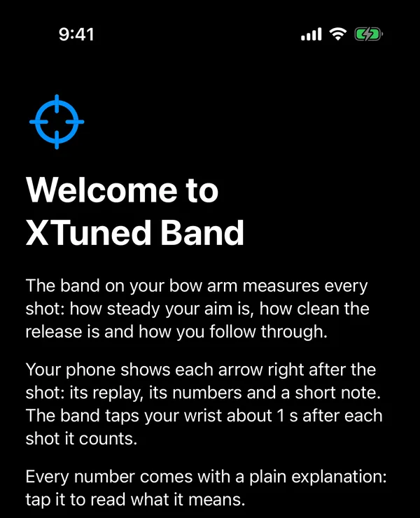 The top of the XTuned Band welcome screen