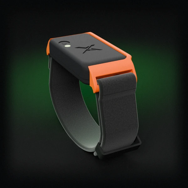 XTuned Band with a blaze orange frame and a black strap